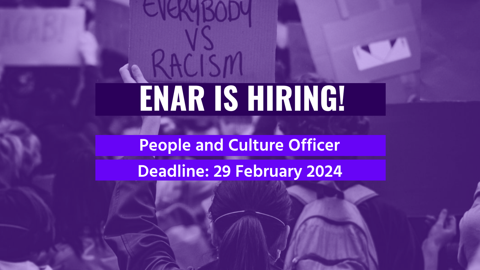 ENAR hiring a People and Culture Officer deadline 29 Feb 2024