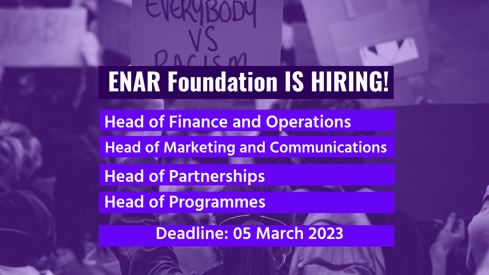 Enar Foundation now hiring different positions vacancies anti-racism
